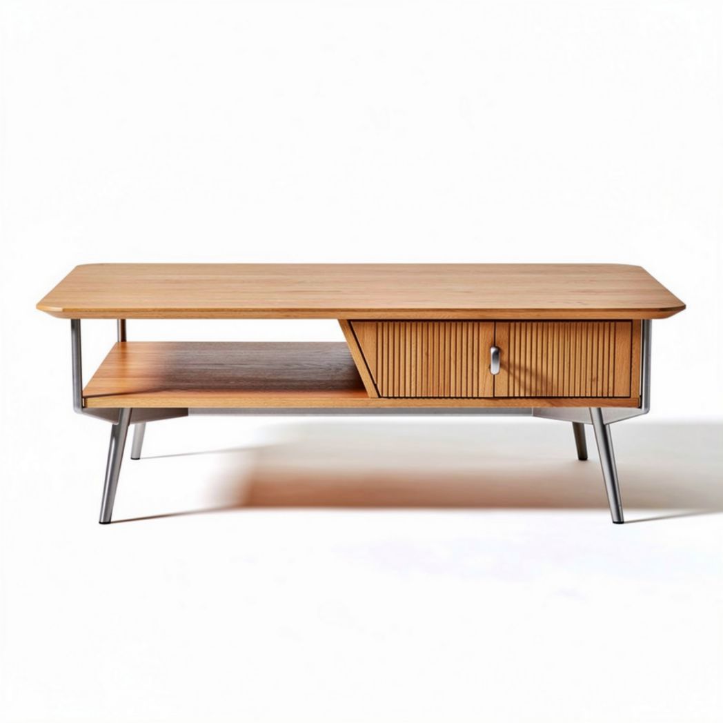 Table basse en bois avec tiroir et étagère dimension 120 x 60 x 45cm