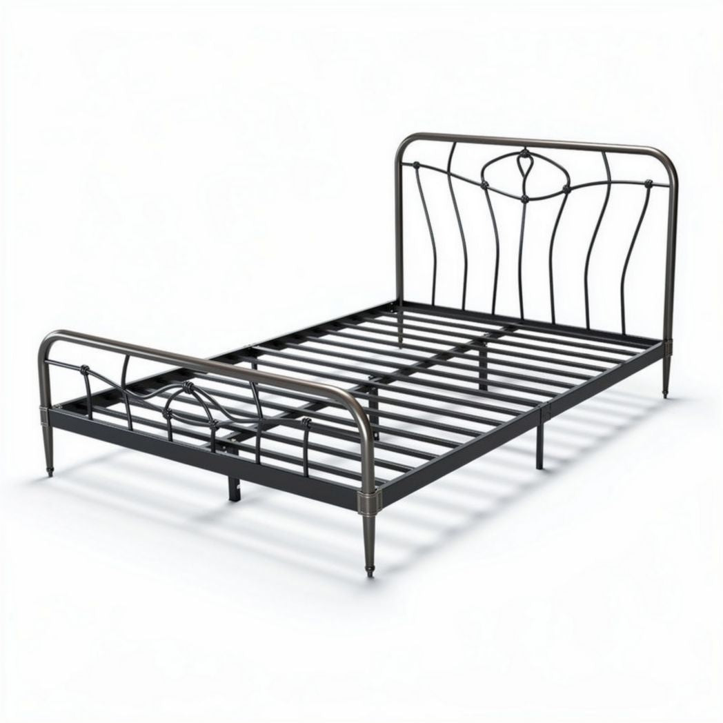 Lit en métal noir de 190 x 140 x 100 cm avec tête de lit design rétro
