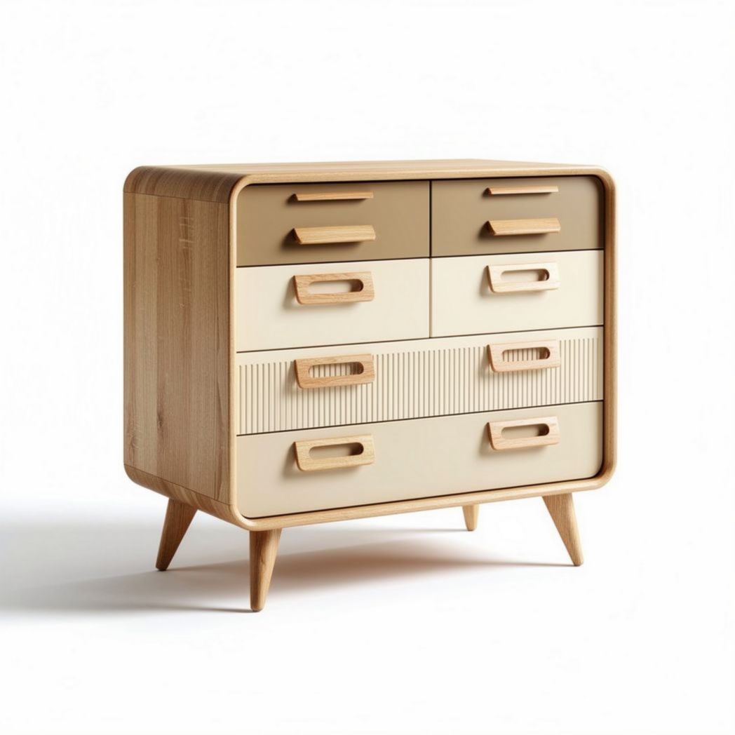 Commode en bois de hêtre 80 x 40 x 90 cm avec six tiroirs beige et crème