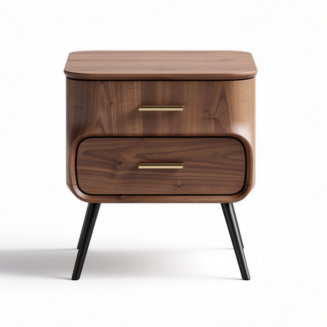 Table de nuit en bois noyer avec tiroirs en métal couleur or 50 x 40 x 45cm