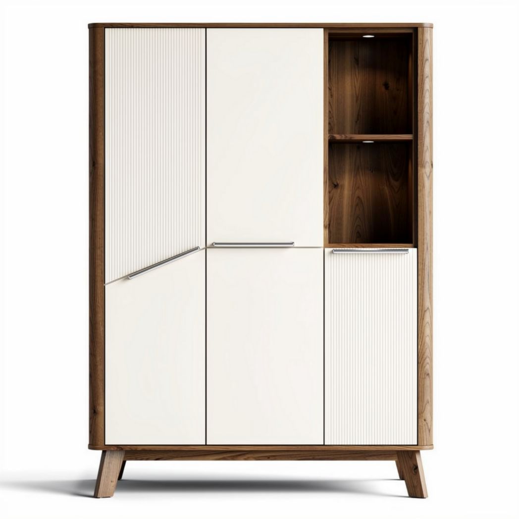 Buffet en bois avec portes blanches 90 x 60 x 140cm pour rangement moderne