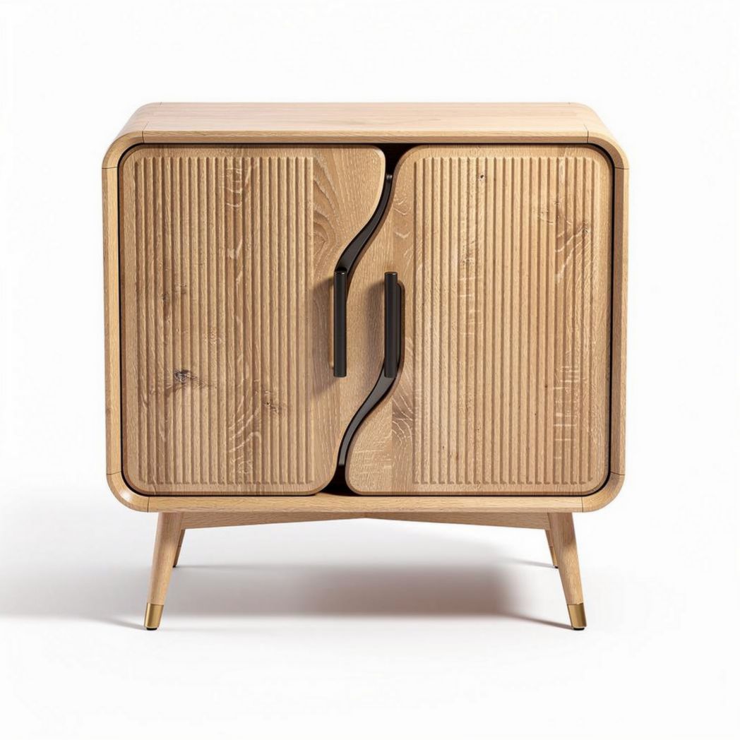 Meuble de rangement en bois clair 60 x 40 x 80cm avec portes ondulées