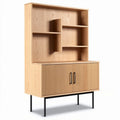 Meuble de rangement en bois clair avec étagères et portes en métal noir 90 x 40 x 180cm