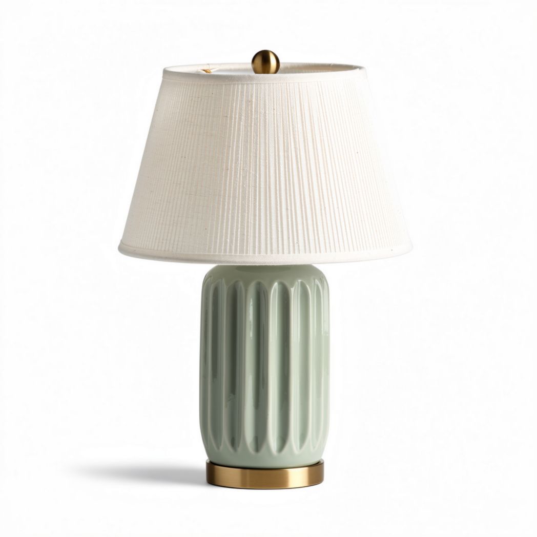 Lampe de table en céramique verte avec abat-jour en tissu blanc 25 x 25 x 45cm