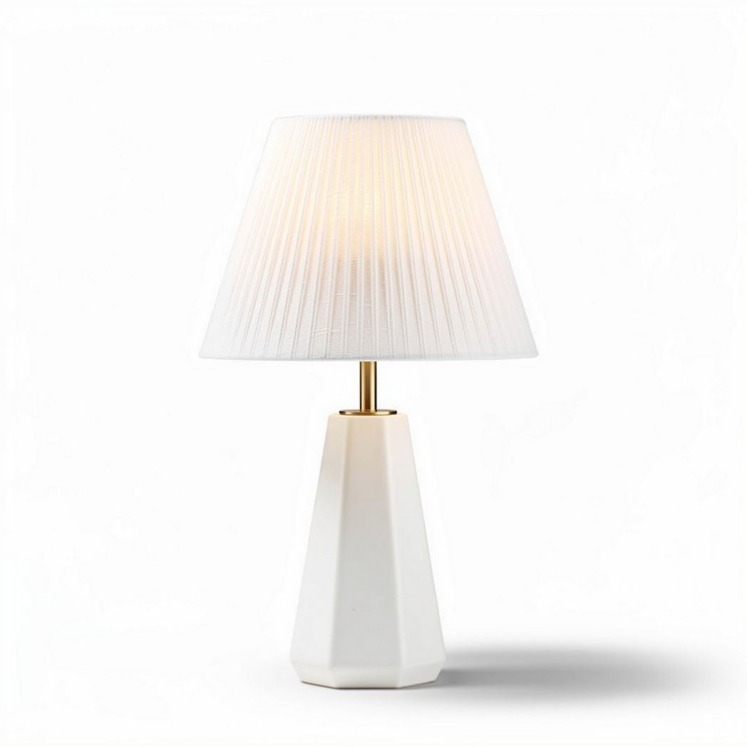 Lampe de table en céramique blanche avec abat-jour plissé 20 x 20 x 35cm
