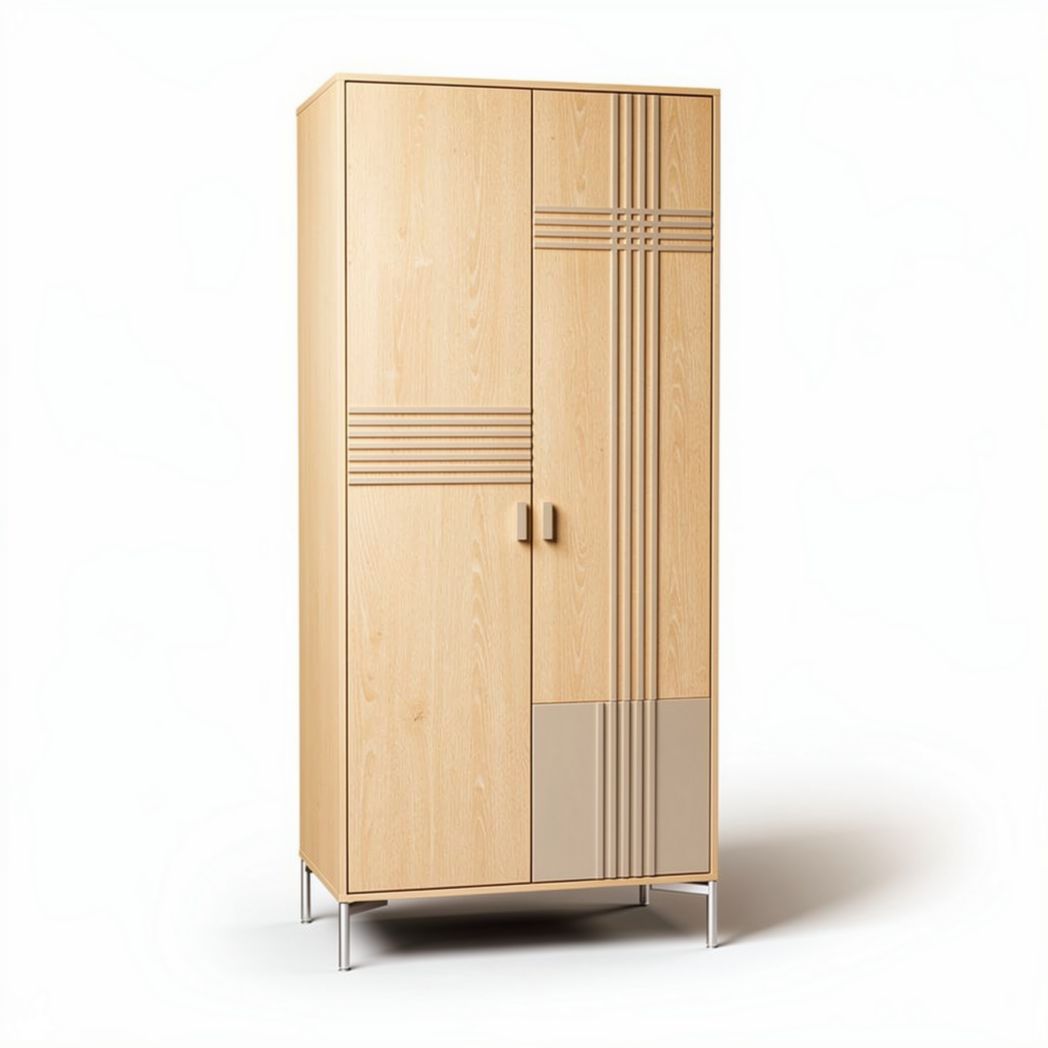 Armoire en bois clair avec poignées en métal dimensions 80 x 40 x 180cm