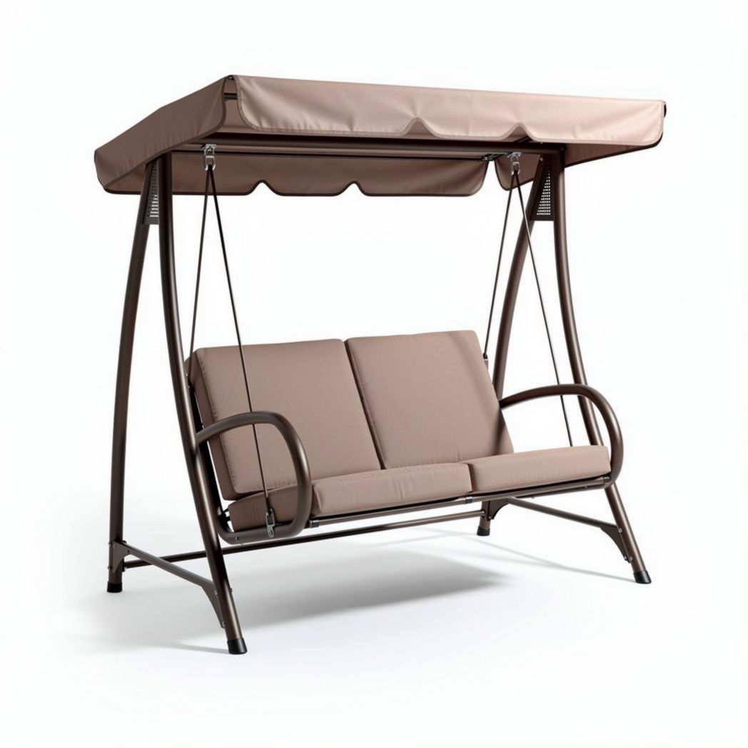 Banc suspendu en métal avec auvent en tissu beige pour jardin 200 x 120 x 180cm