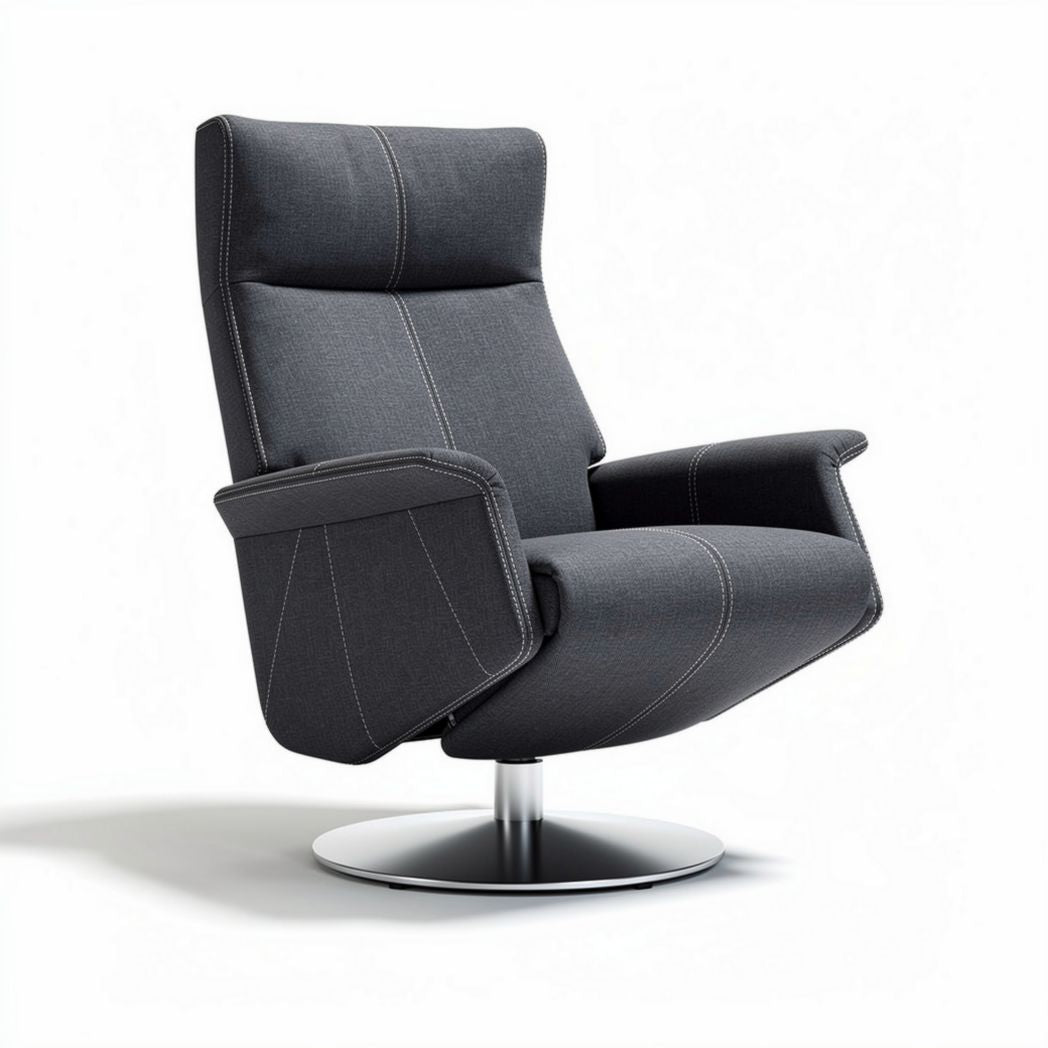Fauteuil pivotant en tissu gris avec base en métal et dimensions 80 x 80 x 100cm