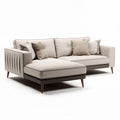 Canapé d'angle en tissu beige avec coussins décoratifs 220 x 90 x 80cm